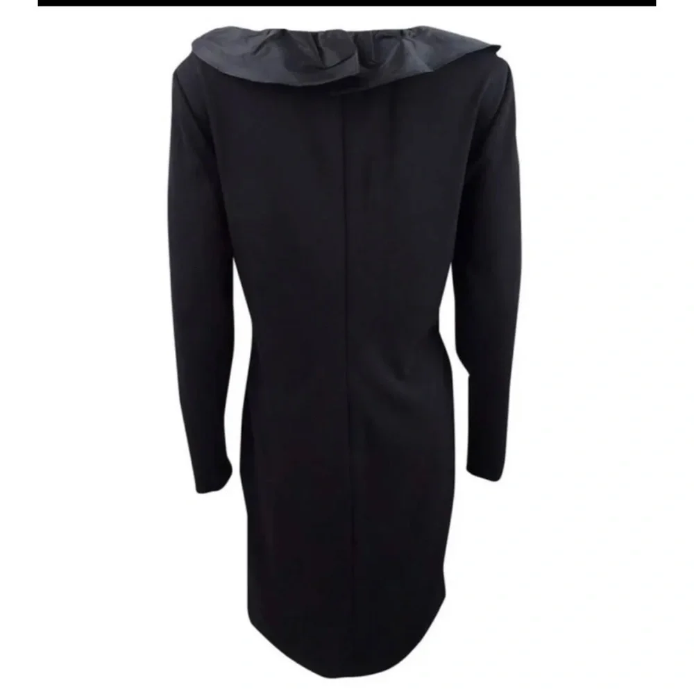 Lauren Ralph Lauren Sz 4 Black Ruffled Neck Faux Wrap Crepe Knit Sheath Dress